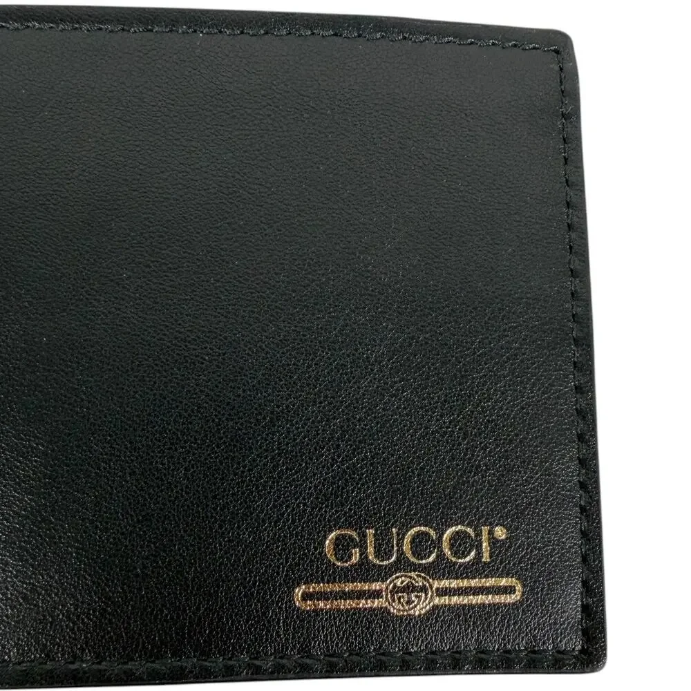 Gucci Gold Logo Leather Bi-fold Wallet Black Men 547585